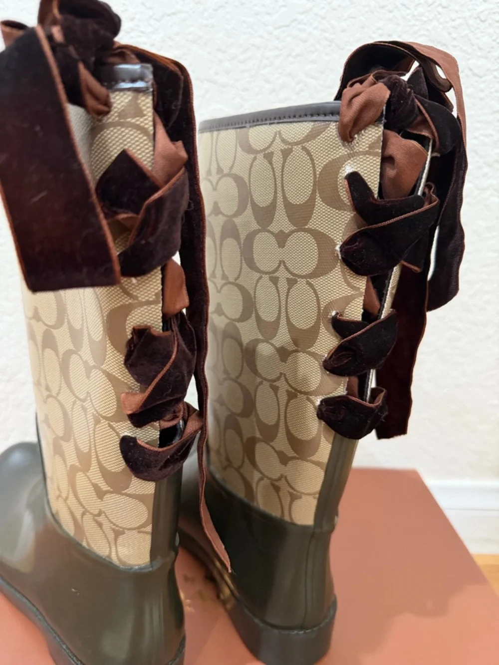 Coach Rubber Brown & Tan Signature Canvas Rain Boots - Picture 7 of 7